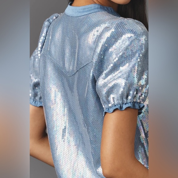 NWT! The Aly Puff-Sleeve Blouse by Pilcro: Sequin Edition - Size Small 🟣 - Picture 4 of 7